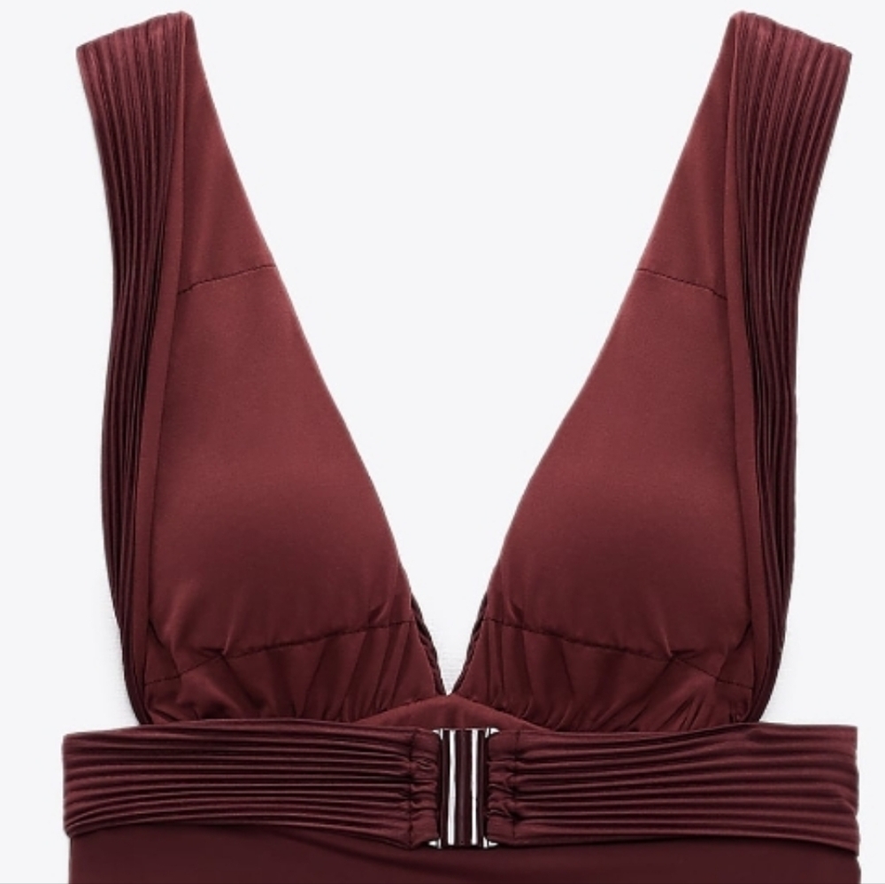 Zara Deep Burgundy One-Piece Swimsuit - Picture 8 of 9